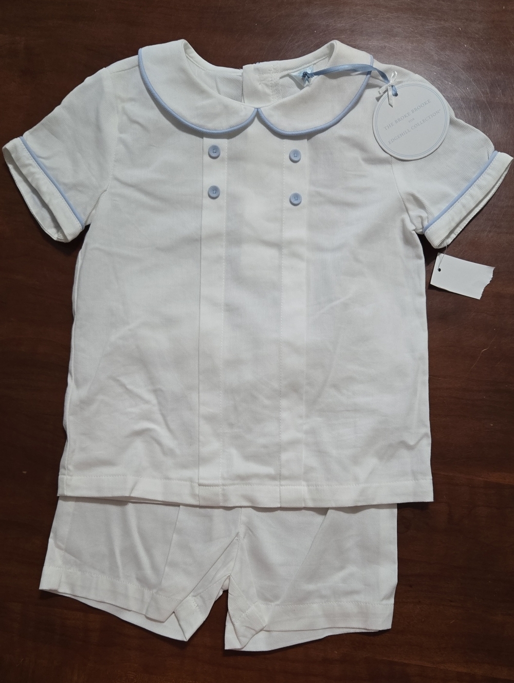 Classic White Boys' Short Set with Light Blue Trim Edgehill Collection